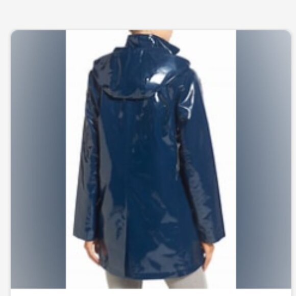 Jane Post XS Navy/Teal Detachable Hood Iconic Princess Rain Slicker Jacket NWT - Picture 8 of 8